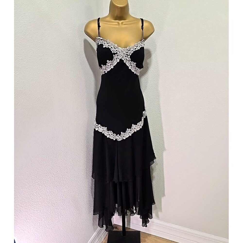 Vintage NWT 80's Black Asymmetrical Sequin Midi Dress 14 Whimsigoth Fairy Grunge